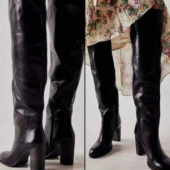 Free People Shoes - NWOT Free People Dakota Tall Black Leather Heeled Boots Size EU39/ US 8.5